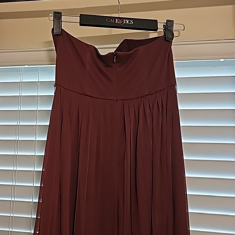 Bridesmaid Dress Floor Length Strapless Convertable Straps Pleated Wine Size 8 - Picture 4 of 6
